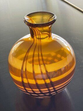 Art Glass Bud Vase Round Bulb Profile Swirl Design
